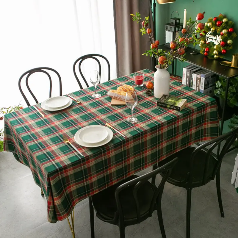 Christmas Decoration Table Cloth Green Red Checks Tablecloth Polyester Table Cover For Party Home