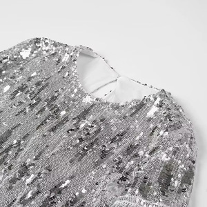 OEM camicie di paillettes estive personalizzate vestono da donna con nappe girocollo in <span class=keywords><strong>argento</strong></span> abiti Casual da donna lucidi - Product Image 3