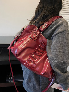 กระเป๋าหนังแท้ขนาดใหญ่สไตล์วินเทจ ปิดด้วยซิป สำหรับผู้หญิง ใช้ได้ทุกวัน ทันสมัย เหมาะสำหรับขี่มอเตอร์ไซค์ - Product Image 4