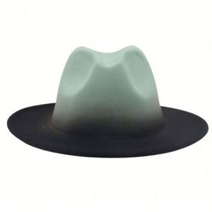 New Arrival Autumn Winter Two Tone Color Gradient Felt Jazz Fedora <b>Hat</b> Men Women French Style Spray Painted Fedora <b>Hat</b> - Product Image 6