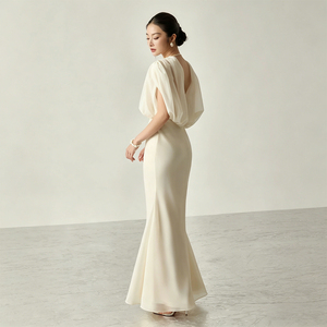 <span class=keywords><strong>Robe</strong></span> de soirée élégante en mousseline de soie, épaules dénudées, motif floral, coupe trapèze, longue, avec traîne, décoration en dentelle et dos ouvert - Product Image 1