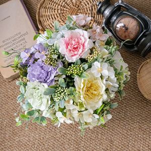 Bouquet de fleurs artificielles Camélia fait main pour décoration de mariage, bleu et vert, en tissu tissé - Product Image 2