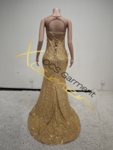 Ocstrade Listo para Enviar - Contacta Antes de Ordenar - Vestido de Noche Dorado sin Mangas con Flores 3D Brillantes y Pedrería, Elegante para Fiesta de Graduación - Product Image 6