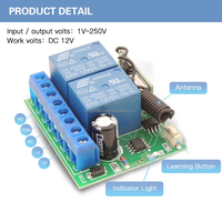 Récepteur RF sans fil 433 MHz / 315 MHz, interrupteur relais, relais DC 12V, module récepteur 2 canaux, code d'apprentissage 1527