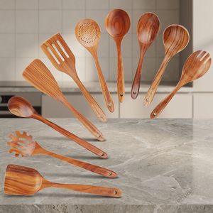 Juego de 12 Utensilios de Cocina de Madera de Acacia Natural, Cucharas y Espátulas |   Utensilios de Cocina Ecológicos Antiadherentes |   Juego de utensilios de madera maciza - Product Image 3
