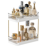 Nouvelle Boîte de Rangement Cosmétique Portable de Bureau Double Couche en Plastique Luxe Léger pour Coiffeuse Rouge à Lèvres et Fards à Paupières