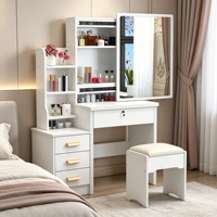 Commode moderne en MDF durable avec miroir LED amovible, tiroirs et tabouret pour salle de bain