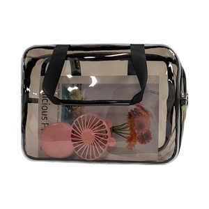 Sac de maquillage transparent imperméable en PVC pour voyage, avec fermeture éclair, poignées et sangles, sac fourre-tout gris - Product Image 1