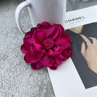 Bros Bunga Mawar Satin Buatan Tangan Elegan 10cm, Bunga Tiga Dimensi dari Kain Simulasi untuk Wanita Grosir