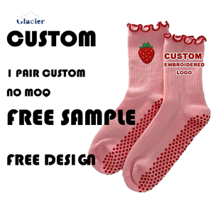 Glacier Custom Logo Non Slip Yoga Strawberry Embroidery Logo Calf Frilly Women Grip Yoga Pilates <strong>Socks</strong> - Product Image 1
