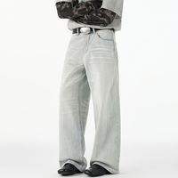 Pantalon droit ample en jean bleu clair américain de haute qualité pour homme - Nouveau pantalon long à jambe large délavé