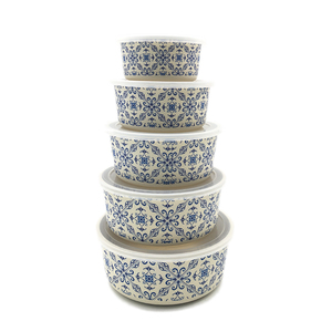 Bán Buôn 5 Piece Tre <span class=keywords><strong>Melamine</strong></span> Bữa Ăn Tối Sợi Tròn Lưu Trữ Nhựa Trung Quốc Bát Gạo Đặt Với Nắp PE - Product Image 1