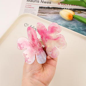 HONEY Nuevo Acetato Mezcla colorida Exquisito Clip de tiburón desaliñado Clip de agarre de flor de perla de cinco pétalos - Product Image 4