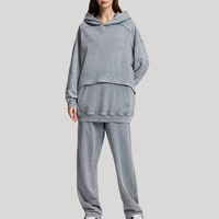 Ensemble 2 pièces unisexe 2026 neuf, survêtement épais 430G effet délavé, style rétro américain, sweat à capuche et pantalon de survêtement patchwork