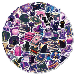 56 Uds lindos libros de Brujas lectura pegatinas de grafiti para niños decoración de botellas pegatina de <span class=keywords><strong>libro</strong></span> mágico púrpura - Product Image 2