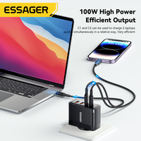 Adaptateur de chargeur mural rapide pour téléphone ESSAGER ES-CD37, prise universelle US EU UK, PPS 4 ports, 100 watts, USB Type C PD 100W pour ordinateur portable