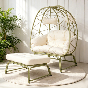 Modern PE Rattan <strong>Double</strong> Patio <strong>Egg</strong> <strong>Chair</strong> Ottoman Wicker Outdoor <strong>Cushion</strong> 2 Person Lounge <strong>Chair</strong> Footrest Balcony Garden Backyard - Product Image 3