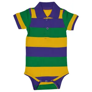 Mardi Gras Purple Green Yellow Knit Cotton Baby Infant Short Sleeve Romper