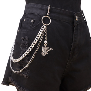 Colgante de guitarra con diseño de esqueleto, cadena de cintura de metal de doble capa, estilo Hip Hop, unisex, informal, cadena para pantalones de aleación de zinc - Product Image 1