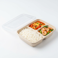 Boîte Bento Carrée Écologique à 3 Compartiments en Bagasse de Canne à Sucre, Plateau Alimentaire Tri-Sections avec Couvercle 1000ml pour Sushi, Salade, Livraison à Domicile