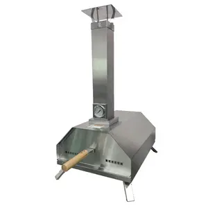 Commercial outdoor pizza baking oven stainless steel wood chips gas pizza oven with chimney and smoke exhaust port