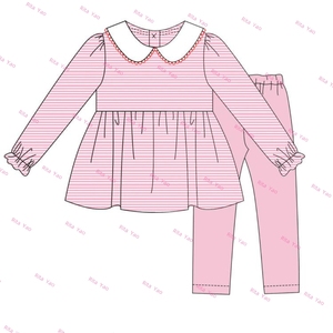 Ensemble tunique leggings pour enfants monogramme Ensemble de vêtements à col automne-<span class=keywords><strong>hiver</strong></span> pour petite fille Vêtements à manches longues en coton rayé - Product Image 3