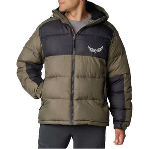 Chaqueta con Capucha para Hombre, Color Verde Oliva y Negro, Resistente al Viento, con Logotipo Bordado, Abrigo Informal de Invierno - Product Image 1