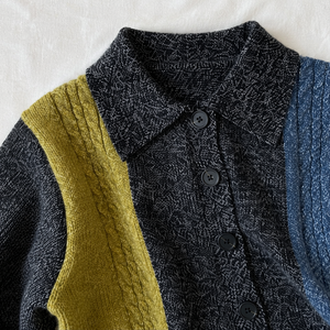 Cardigan à col rabattu pour garçons, en tricot torsadé, avec blocs de couleur et patchwork, fabrication OEM personnalisée - Product Image 4