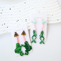 Pendientes Colgantes de Rana Adorables, Acrílicos, con Diseño de Cigüeña y Libélula, de Dibujos Animados, con Gancho, Joyería, Regalos para Mujeres y Niñas