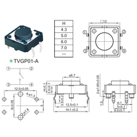 Interrupteur à bouton-poussoir miniature KEJIAN 12x12mm, interrupteur tactile à tête carrée DIP Micro 12mm, fonctionnement momentané, jouets électroniques 12V DC Max