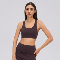 Soutien-gorge de sport pour femme en maille ajourée, dos nageur, col en U, avec coussinets semi-fixés, respirant, en nylon et élasthanne, pour le yoga, l'entraînement, le fitness et la gym