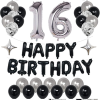 Kit de Décoration de Fête d'Anniversaire Joyeux Anniversaire : Guirlande Arche Bleue, Rose, Noire, Crème, Oh Baby, Lettres en Latex et Aluminium pour 16ème Anniversaire