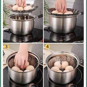 Cuiseur vapeur pliant en acier inoxydable 304 avec grille, plateau universel pour la cuisson à la vapeur, plateau vapeur domestique pour légumes, œufs, maïs - Product Image 3