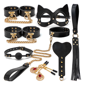 BANSEY Masque pour les yeux Catwoman, Ensemble de contrainte en cuir, Pagaie de fessée en forme de cœur, Bâillon à balle, Pinces à tétons, Accessoires érotiques pour jeux de rôle en couple - Product Image 3