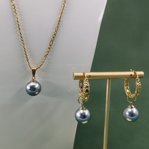 Nouvel ensemble de bijoux hawaïens en acier inoxydable PVD électroplaqué, étanche, avec <span class=keywords><strong>collier</strong></span> <span class=keywords><strong>et</strong></span> boucles <span class=keywords><strong>d</strong></span>'oreilles en perles - Product Image 4