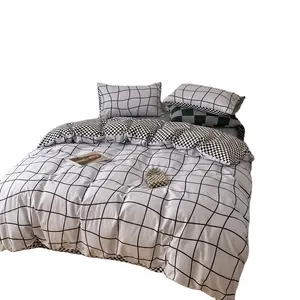 Black and white striped plaid print Double sided color Cotton four-piece set pure cotton home hotel quilt cover Bedding