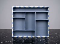 Ensemble de rangement de bureau élégant, boîte de rangement rayée bleue avec 7 compartiments