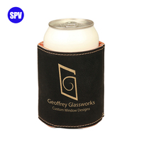 Support de canettes en similicuir noir gravé au laser, porte-boissons en cuir PU, refroidisseur de canettes de bière gravé au laser