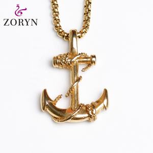 Collares con Colgante de Ancla Náutica Chapados en Oro, Joyería de Moda de Acero Inoxidable Estilo Marinero, Hip Hop, Punk, Vintage para Hombres y Mujeres - Product Image 1