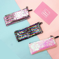 Trousse à Crayons Créative Nouvelle Conception à Paillettes Bicolores Style Sirène Coréen, Trousse de Maquillage et de Papeterie pour Étudiants, Paillettes Scintillantes