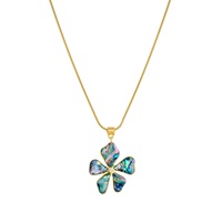 Collier pendentif fleur en coquille d'ormeau en acier inoxydable, pendentif Paua irisé plaqué or 18 carats, bijoux bohèmes inaltérables