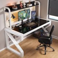 Bureau de jeu intégré avec étagère en verre trempé perforé et surface d'écriture pour chambre, bureau à domicile - Design E-Sports