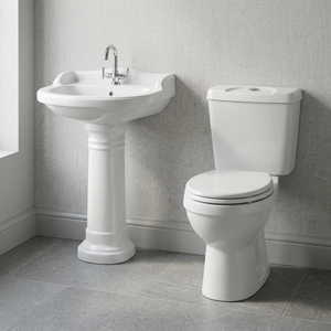 Classic Design Two Piece Toilet WC Commode With Pedestal Wash Basin Bathroom Sanitary Ware Combo Set - Product Image 1