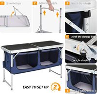 Table de camping pliante portable avec rangement, 3 hauteurs réglables pour barbecue, pique-nique, camping, randonnée, plage, intérieur