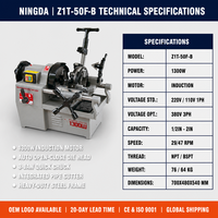Machine à fileter les tuyaux NINGDA 1300W 2 pouces à moteur à induction pour filetages NPT/BSPT, tuyaux en acier
