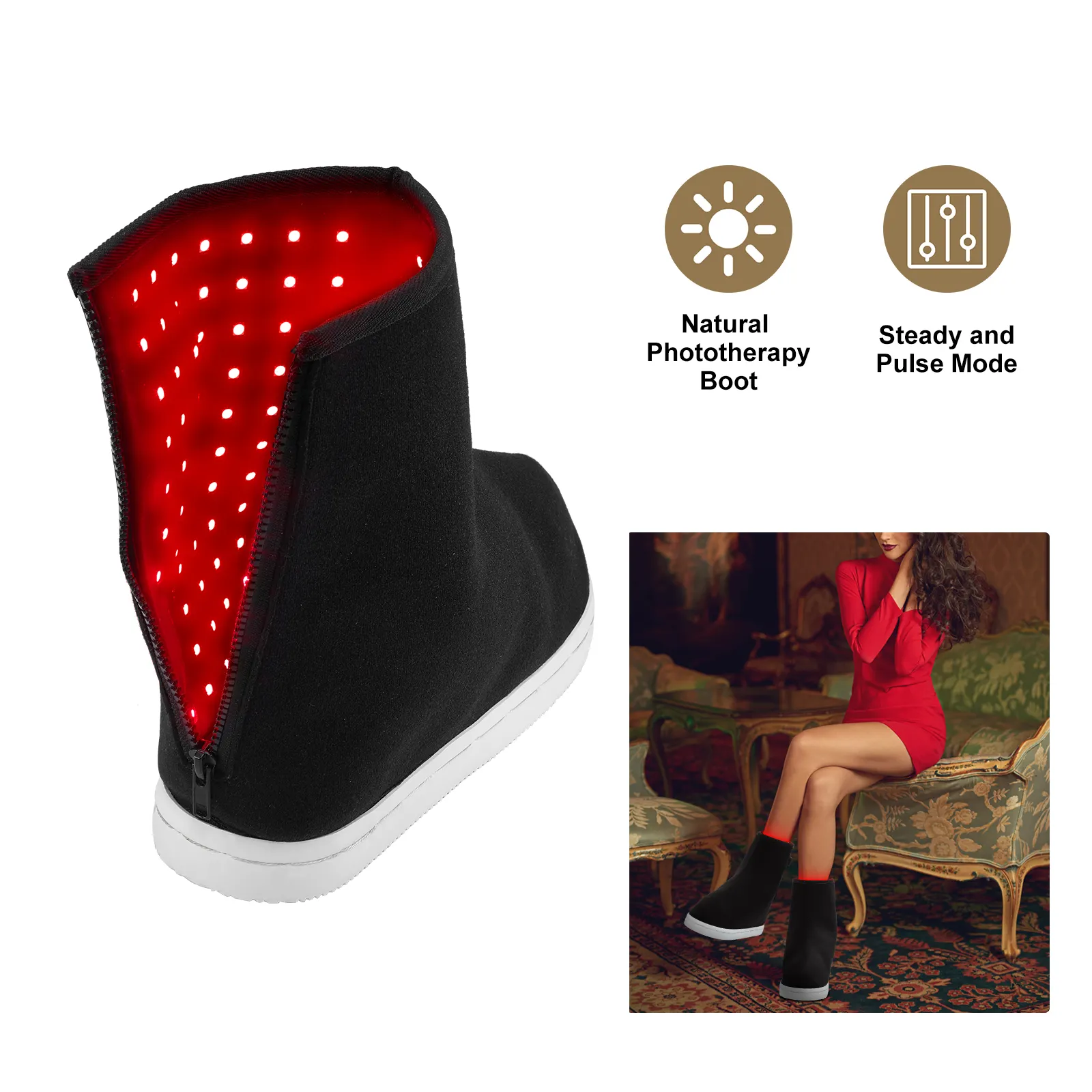 660nm 850 nm battery powered LED Wrap Boots Red Infrared Light Therapy shoes Device for Foot and lower leg Pain Relief