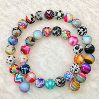 Perles rondes en silicone imprimées par transfert d'eau de 12 mm en gros pour la fabrication de stylos, bracelets, colliers et fournitures d'artisanat DIY