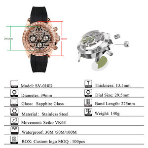 تخصيص VK63 كوارتز حركة كرونوغراف ساعات Mod حزام سيليكون الفولاذ المقاوم للصدأ دائرة الماس الجليدي للرجال - Product Image 2