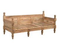 Sofá de Madera para Sala de Estar, Madera Maciza y Lino, Diseño Barroco Antiguo
