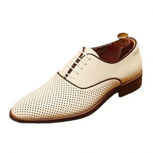 Chaussures habillées en cuir véritable pour hommes, style Oxford à bout pointu, à lacets, respirantes, pour le bureau et la carrière, style été - Product Image 2